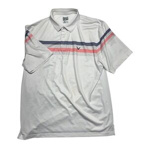Callaway Opti-Dri Golf Polo Shirt Large White Striped Performance Short Sleeve